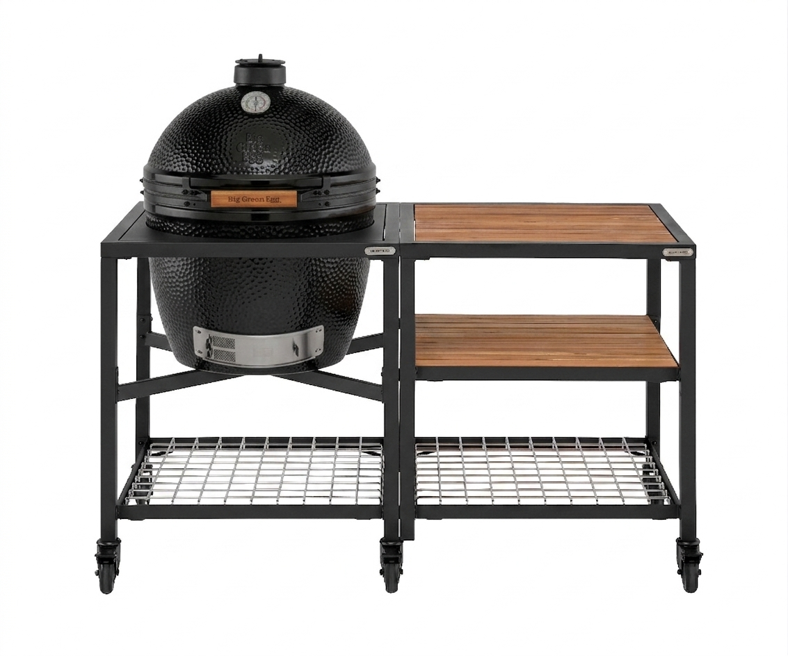 Big Green Egg EGG XLarge The Onyx sur table modulaire et meuble 3 étagères