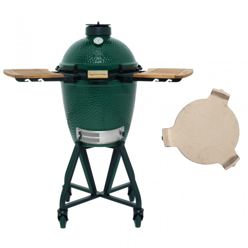 Big Green Egg Medium - avec chariot à roulettes avec tablettes latérales et conveggtor