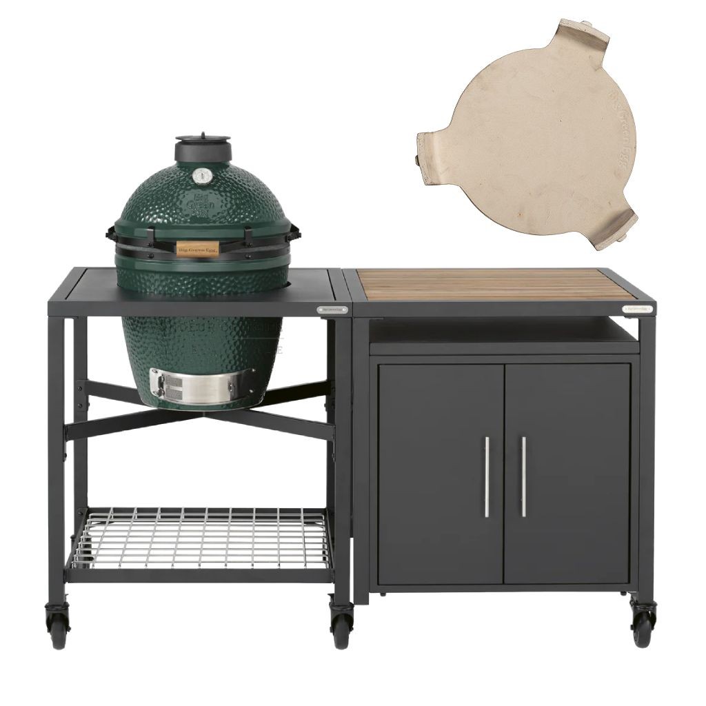 Big Green Egg Medium - Table modulaire avec Meuble placard plateau acacia